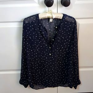 Old Navy Long Sleeves Blouse, blue with white stars, Medium, New!
